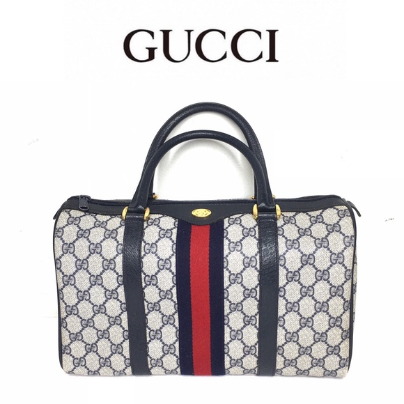 Gucci Handbags - Authentic Gucci navy & grey Boston satchel bag